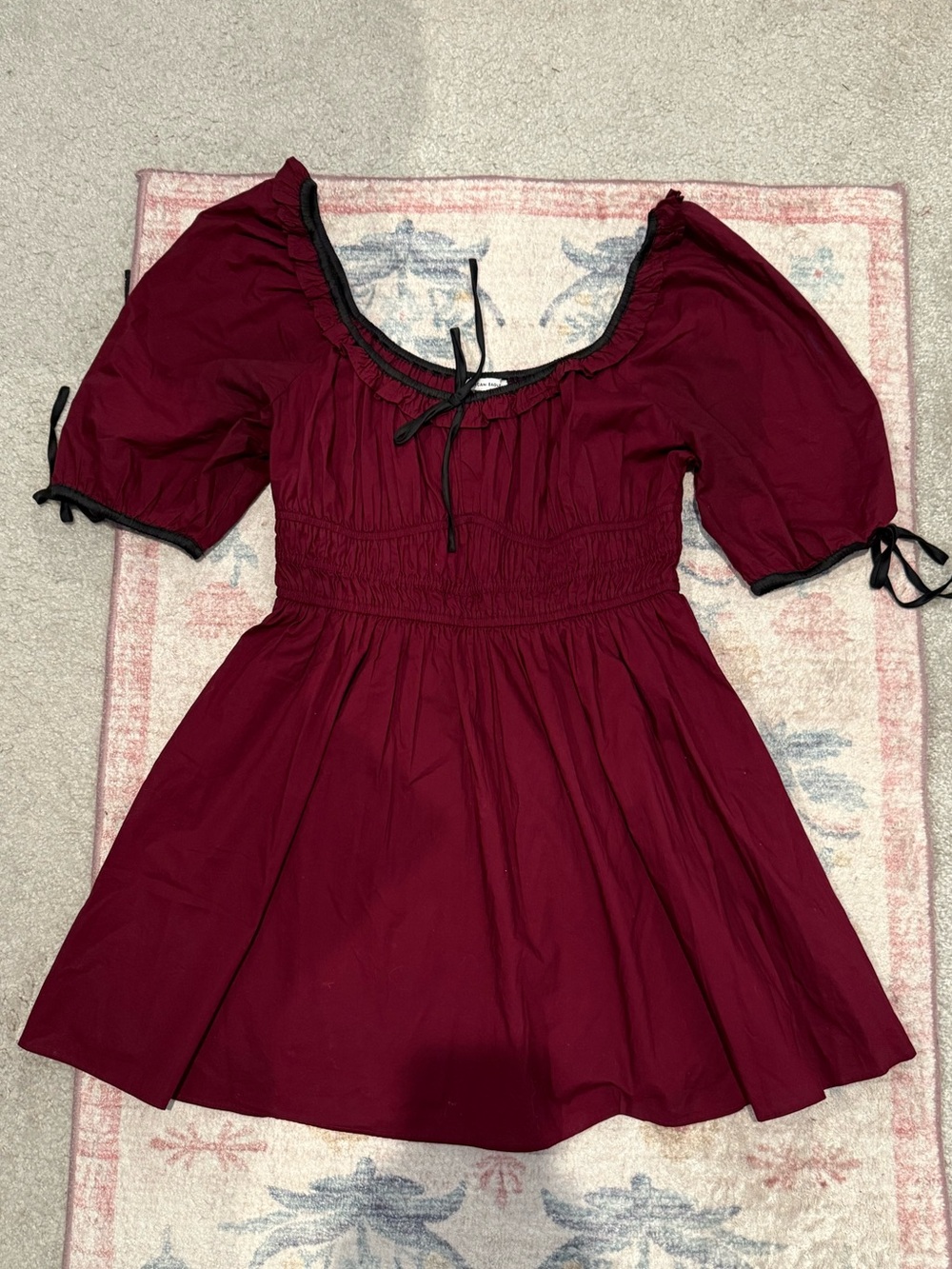 American Eagle 100% cotton fit and flare puff sleeve burgundy mini dress